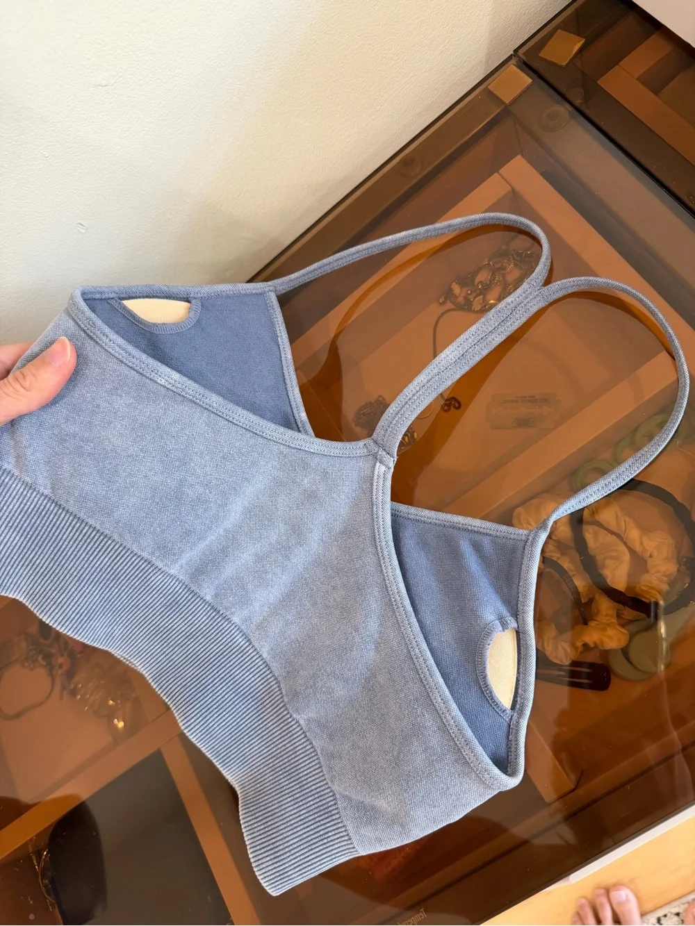 Light Blue Seamless Crop Bralette with Ribbed Band